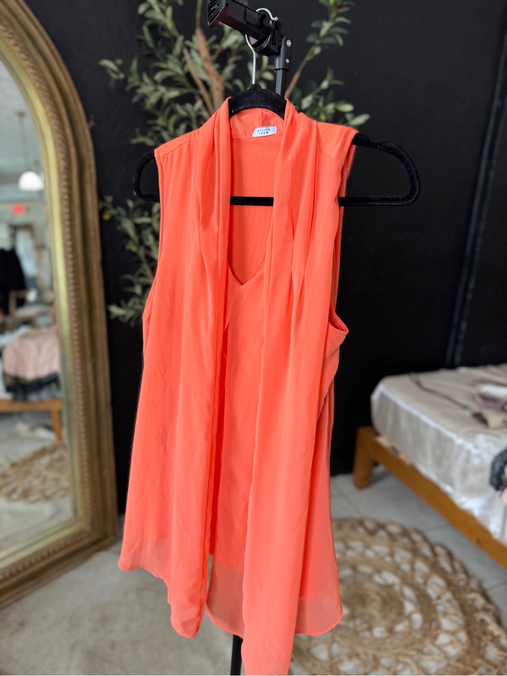 Studio Bright Orange Open Front Draped Cardigan